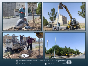 ارتقای روشنایی با نصب تیرهای چراغ برق در بلوار آیت‌ الله ملا احمد شاه‌ بختی شهرک خائف